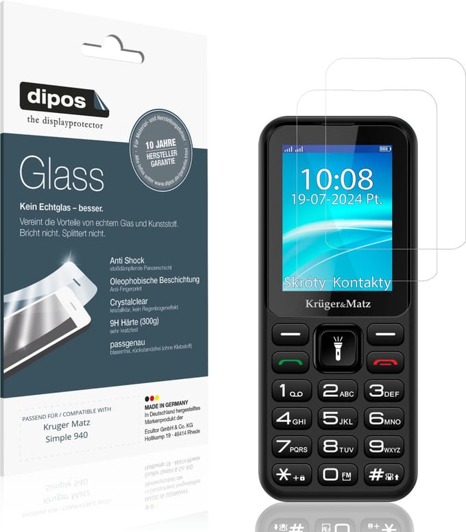dipos – 2x Pantserfolie geschikt voor Kruger Matz Simple 940 | 9H Screenprotector