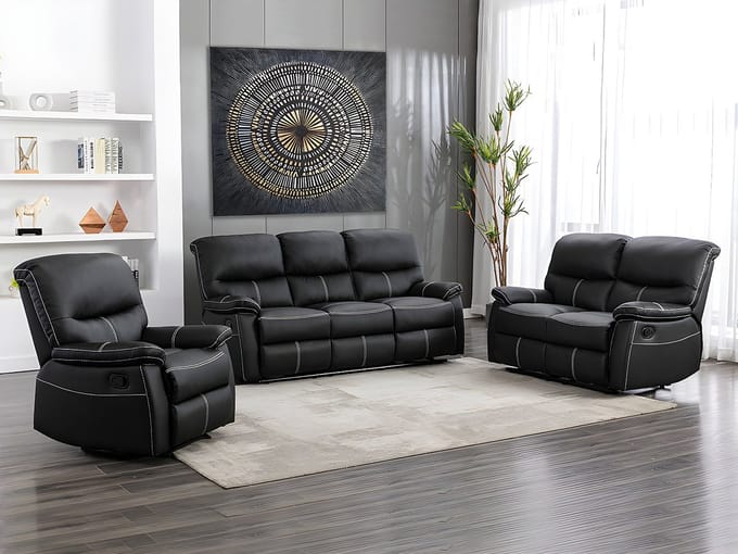 Vente-unique Driezits-, tweezitsbank en fauteuil CANBY - Kunstleer - Zwart