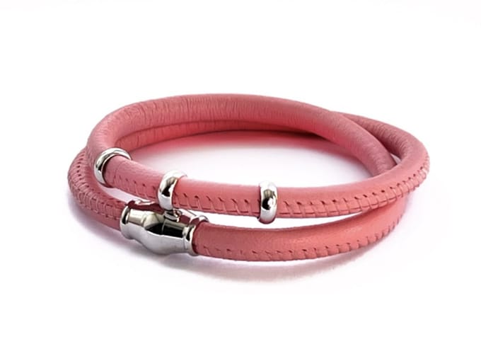 NIEUW! Jolla - dames wikkel armband - zilver - leer - magneetsluiting - bedels - Basic Silver - Roze