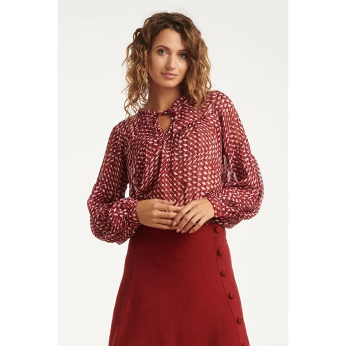 Smashed Lemon 25707 bordeaux en babyroze geometrische geprint blouse |
