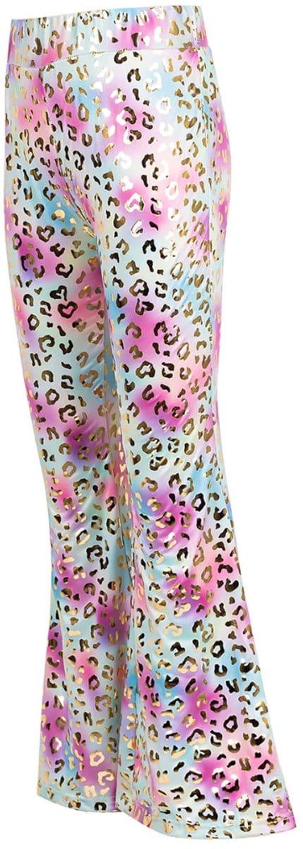 Flared Broek Pastel - Gouden Panterprint - Meisjes - Hippie/Disco Broek - Maat 140