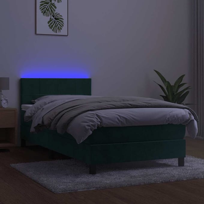 vidaXL - Boxspring - met - matras - en - LED - fluweel - donkergroen - 80x200 - cm