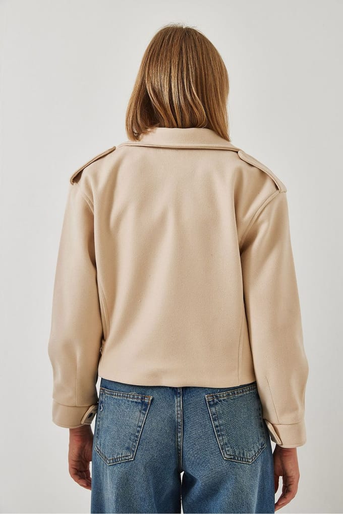 Korte Gabardine Jacket met Knop en Zak