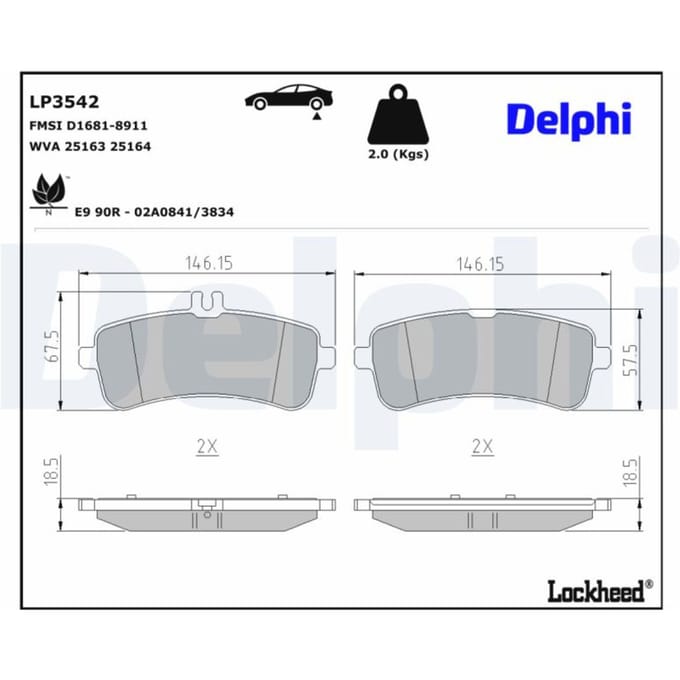 Remblokset DELPHI LP3542, achter