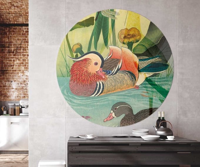 Behangcirkel 100cm Botanical mandarin duck - Wallz
