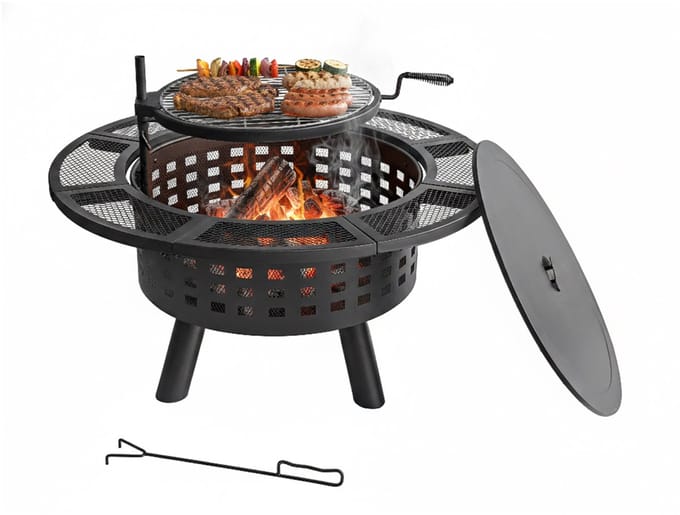 Vuurschaal - met verstelbaar bbq rooster - voor buiten