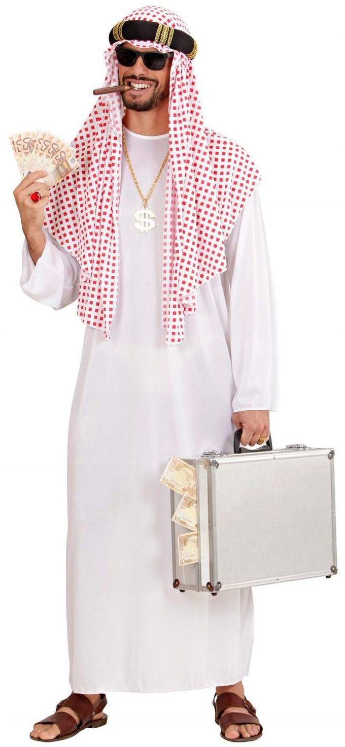 Costume Déguisement Cheikh Pétrolier Prince Arabe Arabe Riche Carnaval Bal, M/L white