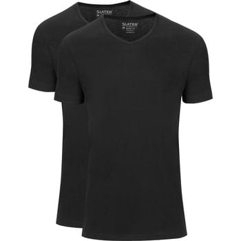 Slater 7620 - BASIC FIT 2-pack T-shirt V-hals korte mouw zwart XXL 100% katoen
