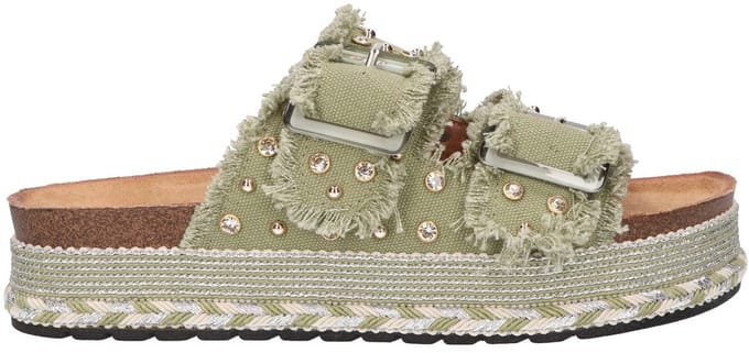 La Strada Platform Slipper Groen Textiel - Damesschoenen - Maat - 41
