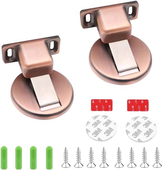 Set van 2 Magnetische Deurstoppers van Metaal - Onzichtbare Vloermontage Deurstoppers met Plakband en Schroeven voor Veiligheid en Stabiliteit