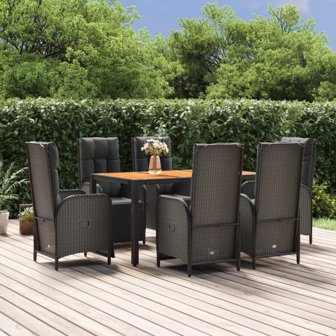 vidaXL - 7-delige - Tuinset - met - kussens - poly - rattan - zwart