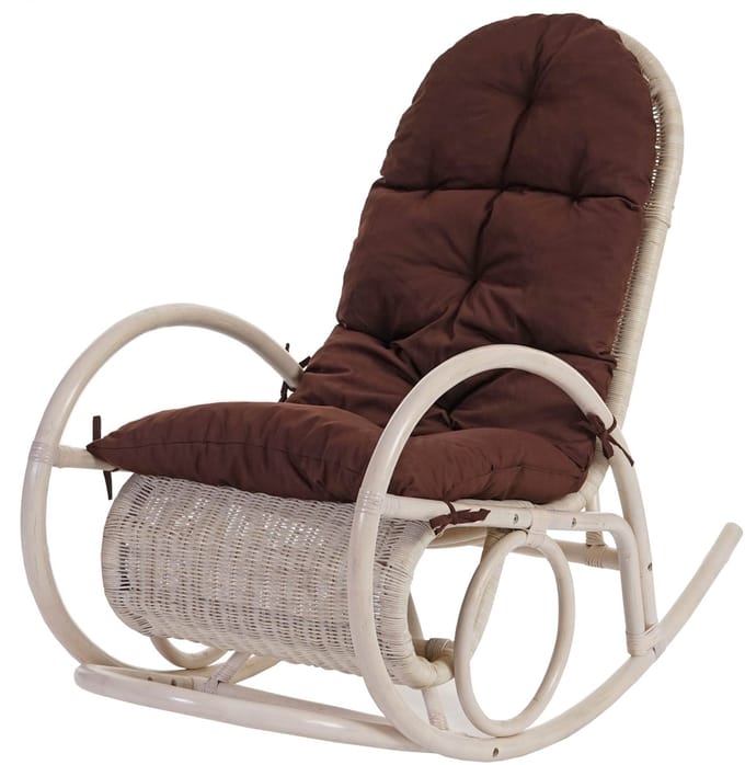 Schommelstoel Esmeraldas, rotan fauteuil, wit ~ bruin kussen