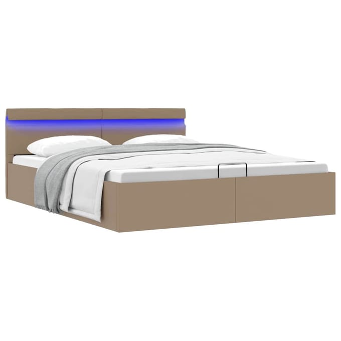 vidaXL - Bedframe - met - opslag - en - LED - kunstleer - cappuccino - 180x200 - cm