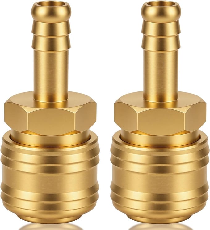 Koperen 9 mm compressielucht koppeling met NW7.2 aansluiting voor slangverbinding en ventielsocket