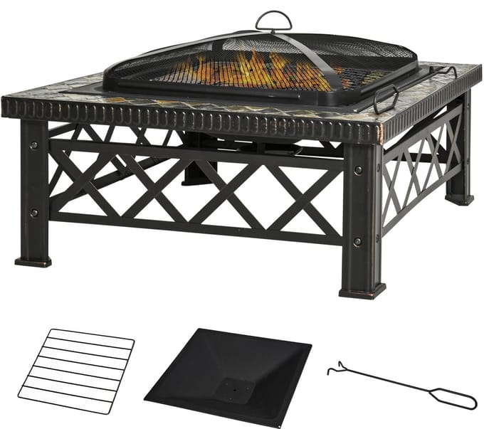 Outsunny-Feuerschale-Schiefer, Stahl-76B x 76T x 47H cm-Schwarz