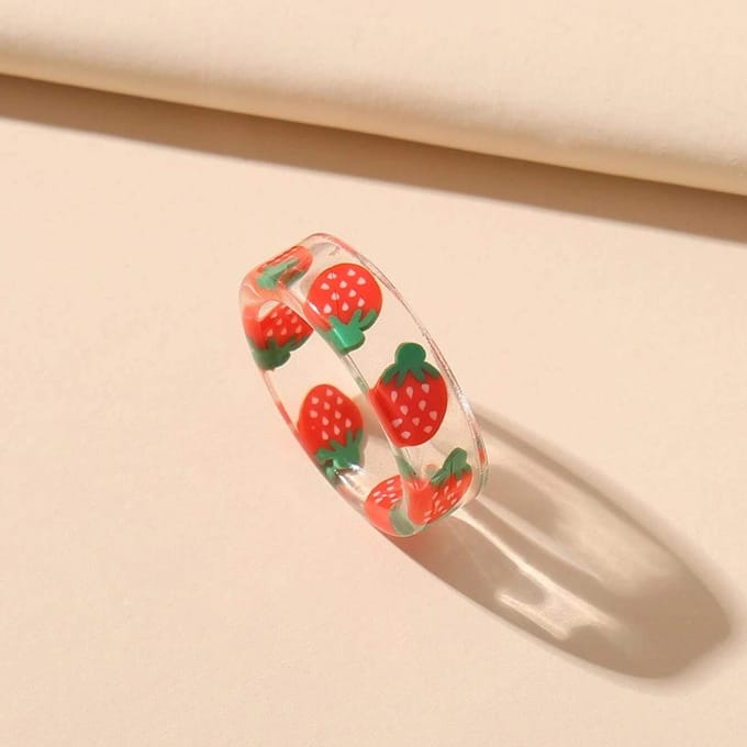 Zoete, Fruitige Kleurrijke Joint Stickers Duidelijke Hars Ring, Aardbei Mode Ring one size beige