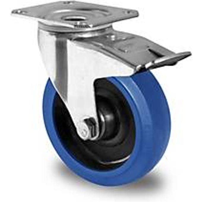 CASCOO wiel R4F1, met rem, wiel ø 125 mm x B 38 mm, polyamide velg, elastisch loopvlak, blauw, rollager, tot 200 kg