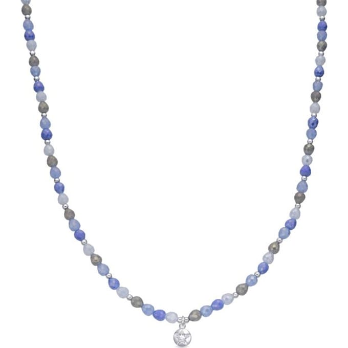 Luxenter Blauwe glazen ketting met rhodiumafwerking - Likdu