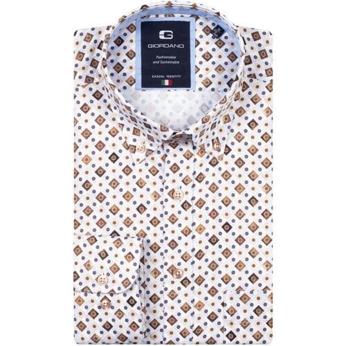 Giordano Overhemd Brando Poplin Diagonal Squares Graphic Donker Bruin / male