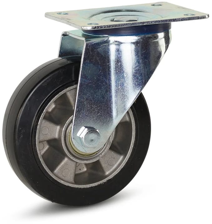 Zwart elastisch rubber zwenkwiel met topplaat - 150mm - 330kg