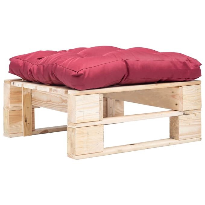 vidaXL - Tuinpoef - met - rood - kussen - pallet - hout - naturel