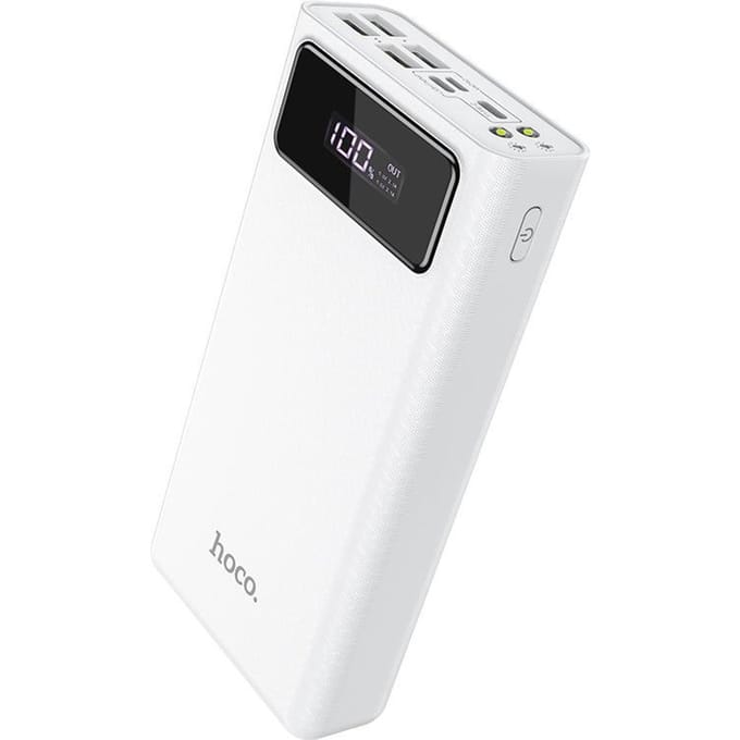 Hoco Powerbank 30.000 mAh - Ultra Capaciteit - Fast Charge Snellader - 4x USB-A Output - Met Zaklamp & LED Display - Wit