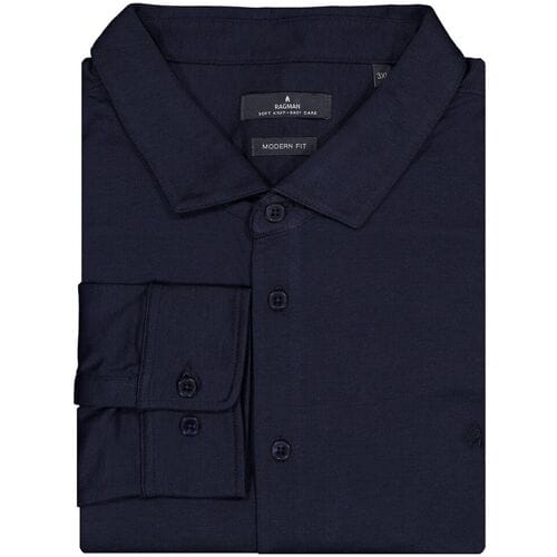 Ragman Overhemd Soft Knit Uni Color Easy Care Marine / male