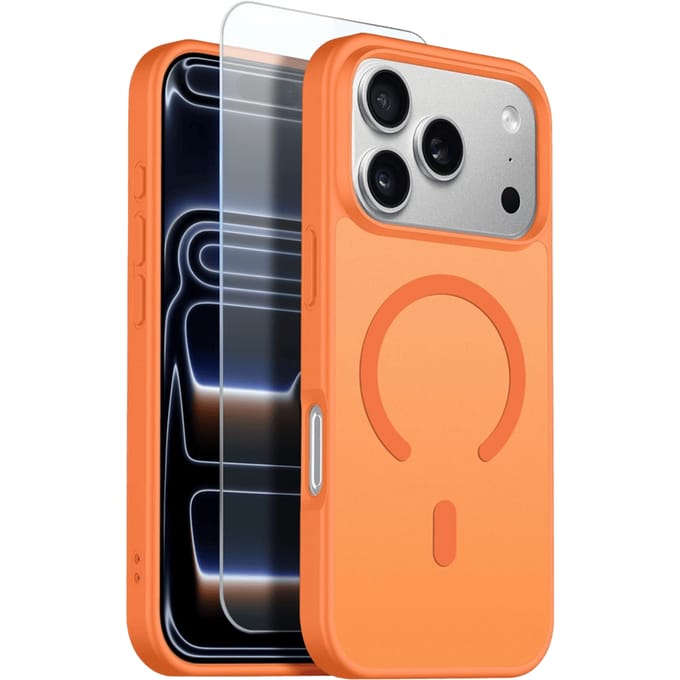 Northjo 2-in-1 iPhone 17 Pro Hoesje – Shockproof, MagSafe + Screenprotector Oranje