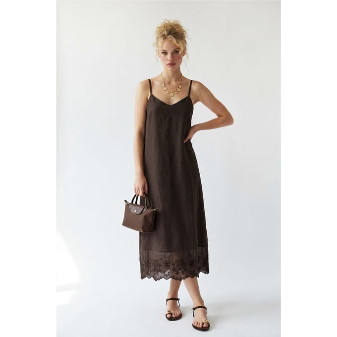 Geborduurd A-Lijn Midi Slipdress
