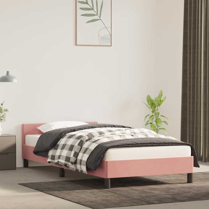 vidaXL - Bedframe - met - hoofdeinde - zonder - matras - 90x200 - cm - fluweel - roze