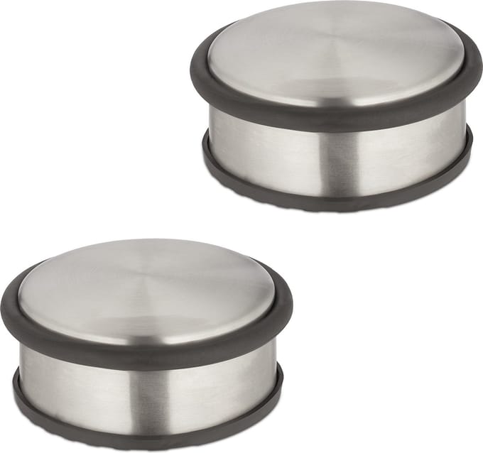 deurstopper rvs - set van 2 - 4,5 x 10,5 cm - antislip - zilver-zwart