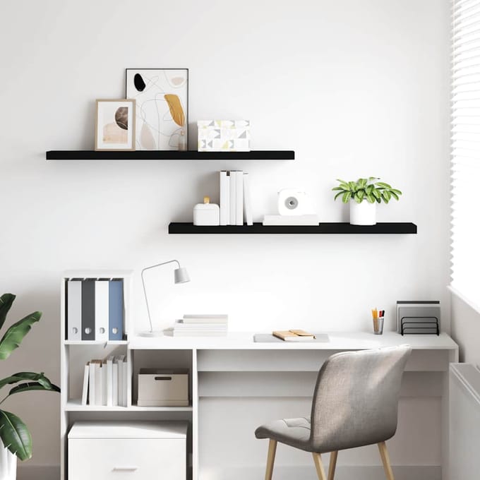 vidaXL - Wandschappen - zwevend - 2 - st - 120x23,5x3,8 - cm - MDF - zwart