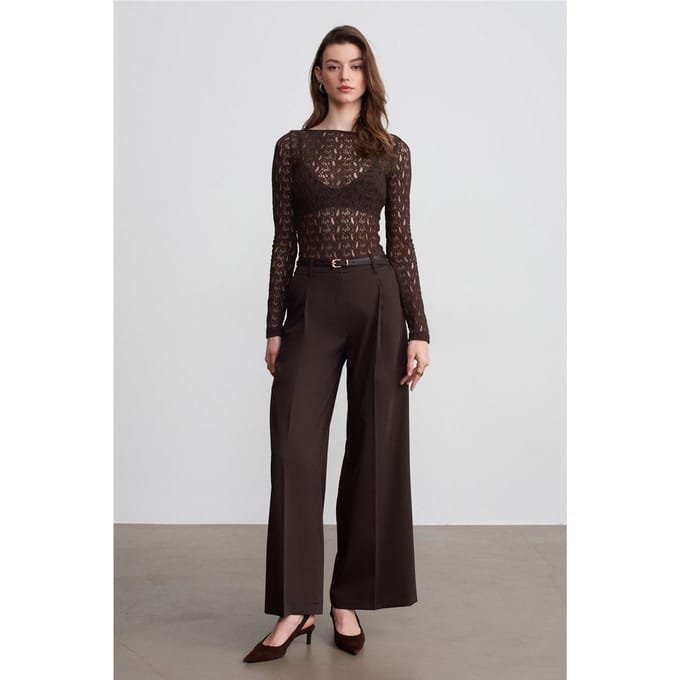 Hoge taille wijde crepe broek
