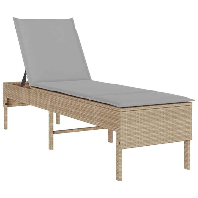 vidaXL - Ligstoel - met - kussen - beige - 55x200x44cm - polyrotan