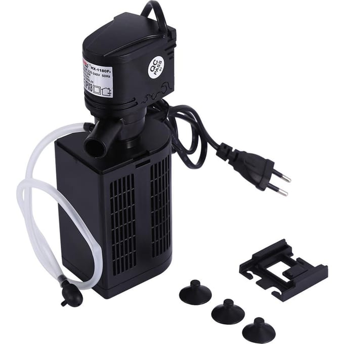 Multifunctionele 3 in 1 Aquariumfilter Dompelpomp Zuurstofpomp Zuiveraar Tankgereedschap (12W) black