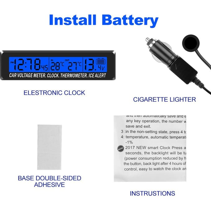 Elektronische autoklok 3 in 1 auto digitale klok temperatuur spanningsmeter weergave binnen buiten temperatuur spanning tijd met socket white