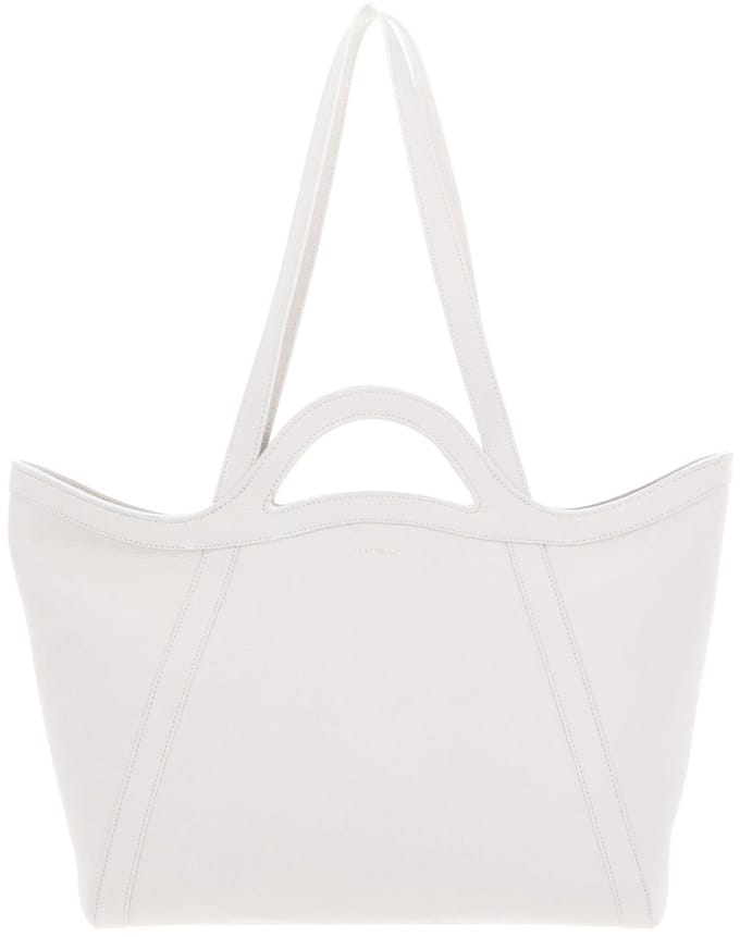 COCCINELLE Leren Schoudertas Shopper Amalia Handbag Grained Leather Blanco Wit
