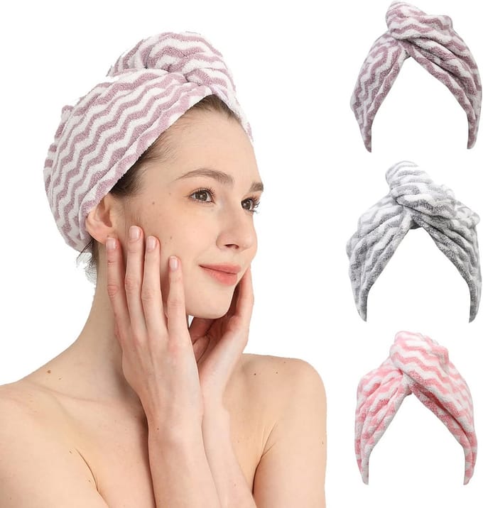 3-Pack Microvezel Haarwikkel Set - Super Absorberende Sneldrogende Haar Tulband voor Lang en Krullend Haar