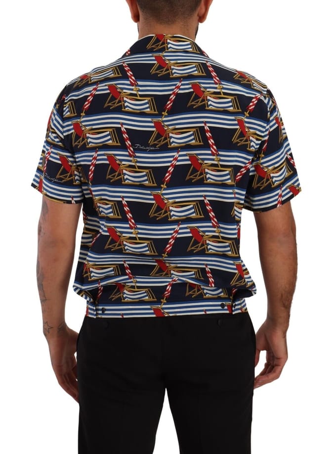 Dolce & Gabbana Heren Multicolor Zijden Strandstoel Korte Mouwen Shirt