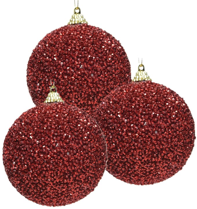 Decoris Kerstbal - 3x - rood - glitter - D8 cm - kunststof - onbreekbaar - kerstversiering - Kerstboomversiering
