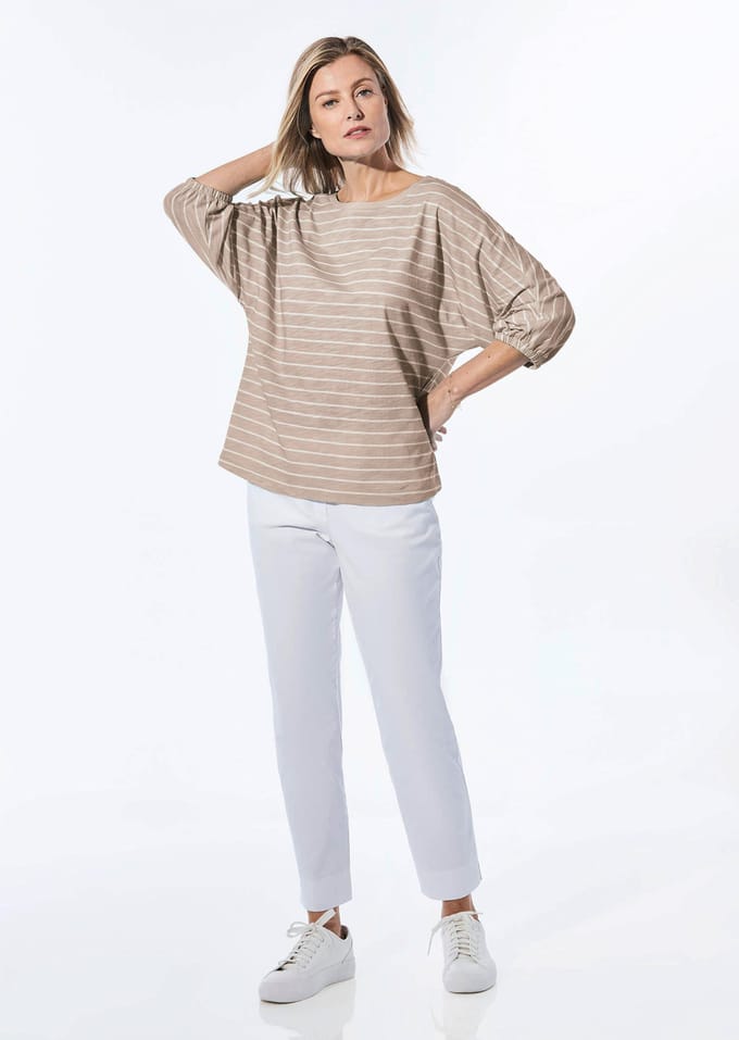 Shirt van effectgaren - beige / wit / gestreept - Gr. 21 van Goldner Fashion