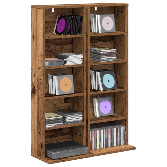 vidaXL - CD - Kast - 2 - st - Oud - hout - 33 - x - 23,5 - x - 97,5 - cm - Bewerkt - hout