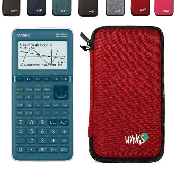 Casio Graph 25+E II incl. WYNGS Beschermhoes Rood - Grafische Rekenmachine - Basis Pakket