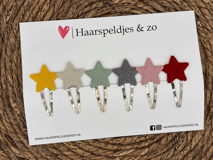 Haarspeldje rib setje 6 - rib - sterretjes — 5 cm speldjes