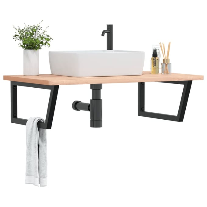 vidaXL - Badkamer - wandschap - staal - en - massief - beukenhout