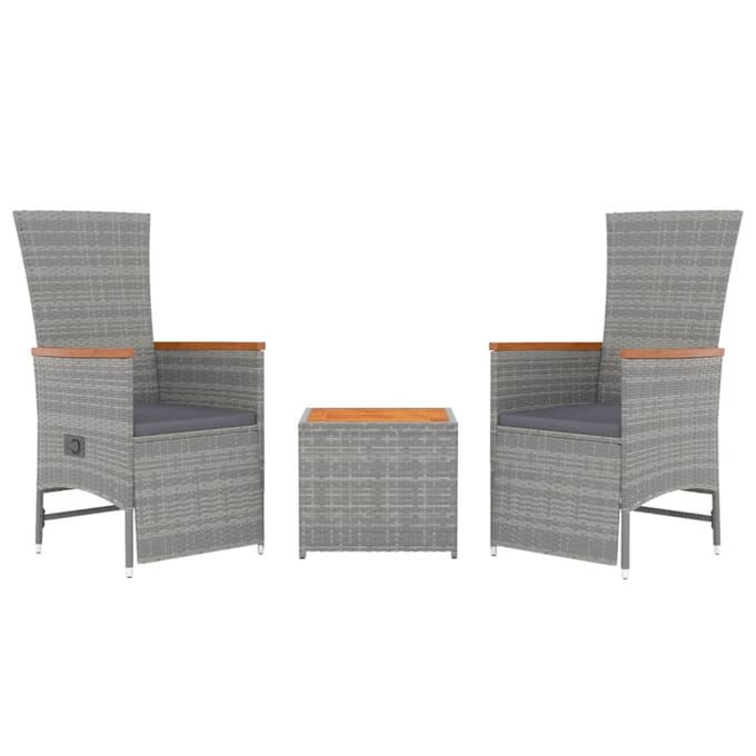 vidaXL - 3-delige - Loungeset - poly - rattan - en - massief - acaciahout - grijs