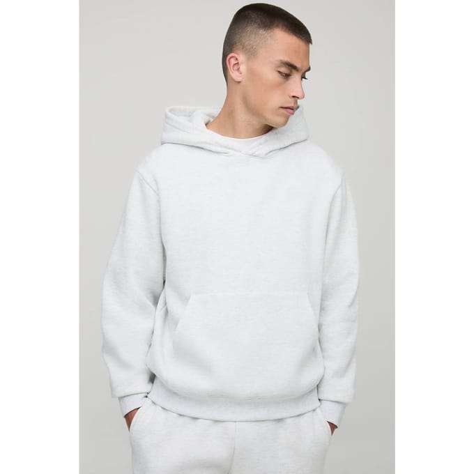 Basis hoodie in een boxy pasvorm, om over het hoofd te trekken | Grey Marl | Size Large