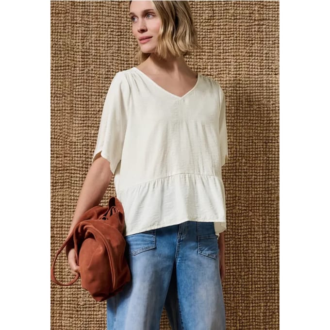 Blouse met korte mouwen, V-hals en peplum
