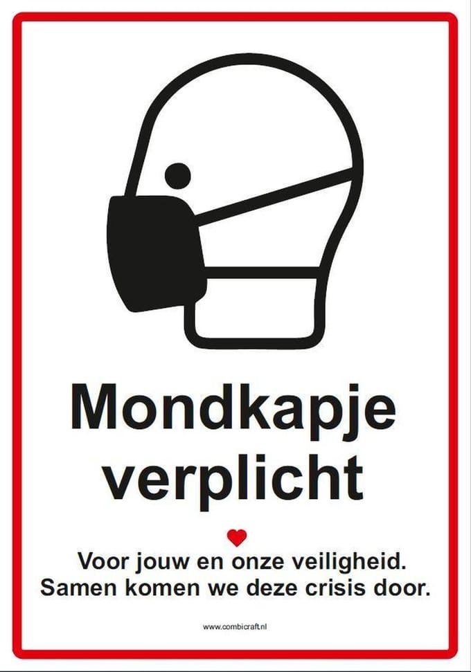 Bordje - mondkapje verplicht bordje 21x30 cm