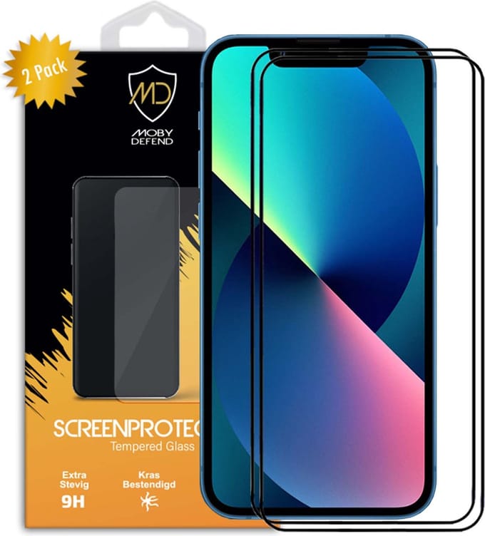 2-Pack MobyDefend Screenprotectors - Geschikt voor iPhone 13 Mini - Screensavers Met Zwarte Randen - Gehard Glas